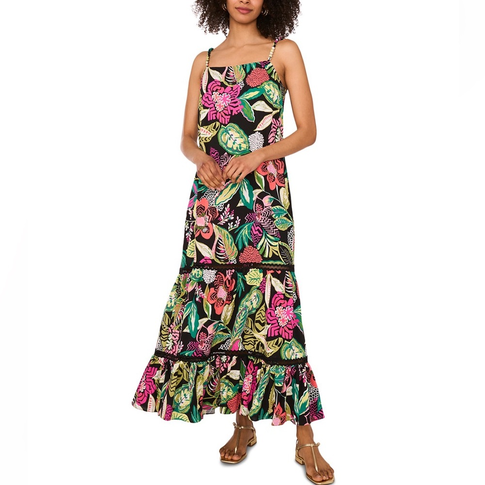 NEW Vince Camuto Black Maxi Dress with Pink and Green Floral